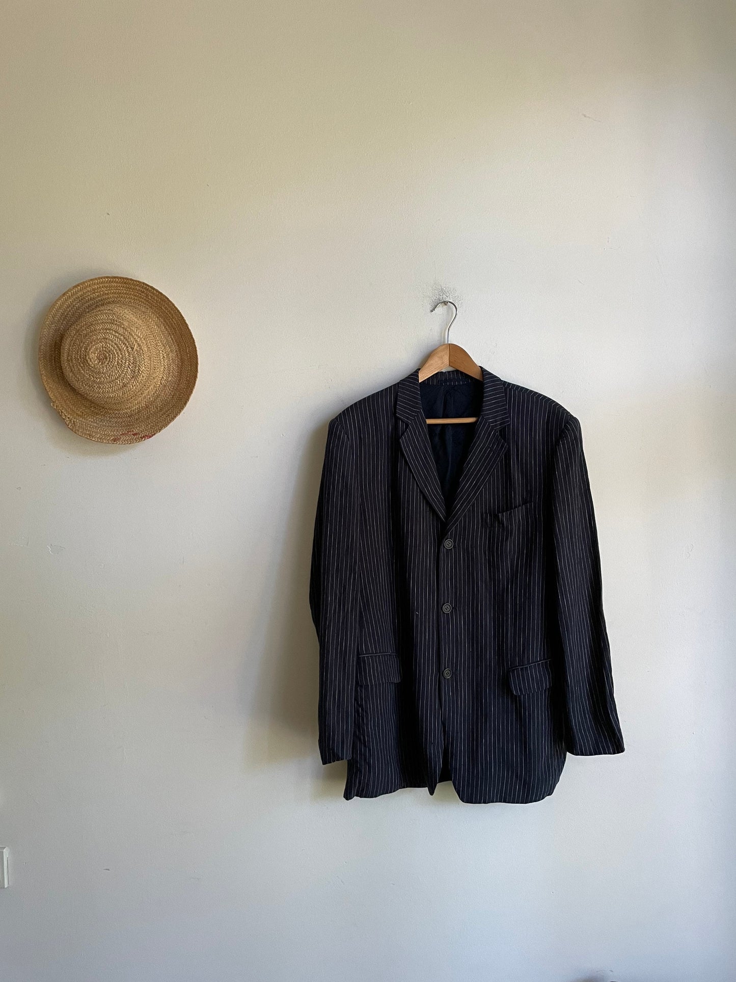 Navy blue pin stripe blazer jacket, Vintage smart jacket, Dark Academia blazer, Girlboss clothing, Emily in Paris blazer, Oversized coat