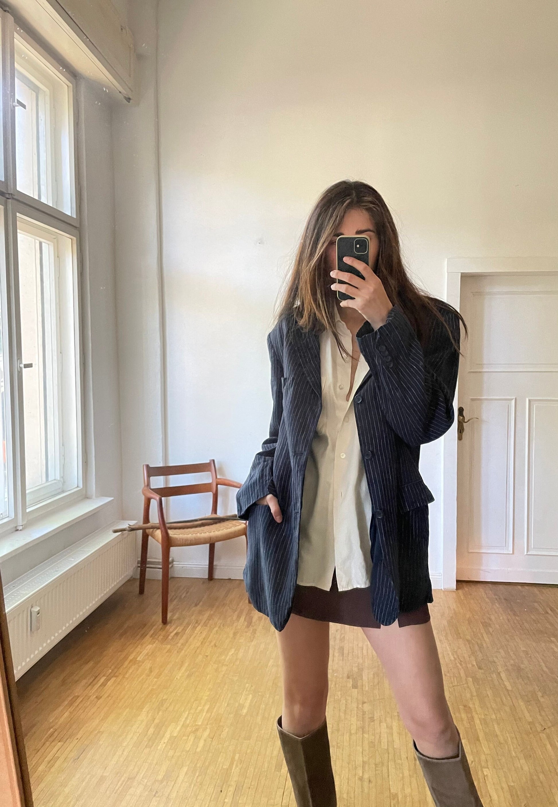 Navy blue pin stripe blazer jacket, Vintage smart jacket, Dark Academia blazer, Girlboss clothing, Emily in Paris blazer, Oversized coat