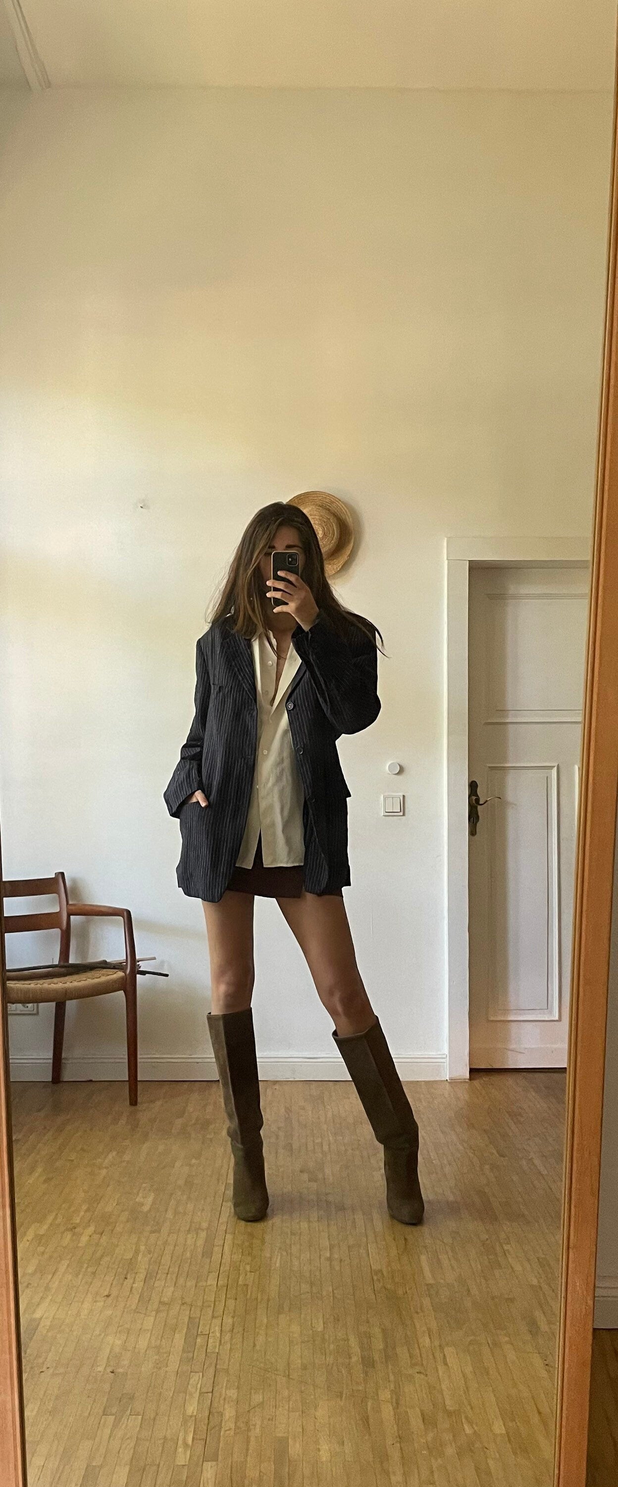 Navy blue pin stripe blazer jacket, Vintage smart jacket, Dark Academia blazer, Girlboss clothing, Emily in Paris blazer, Oversized coat