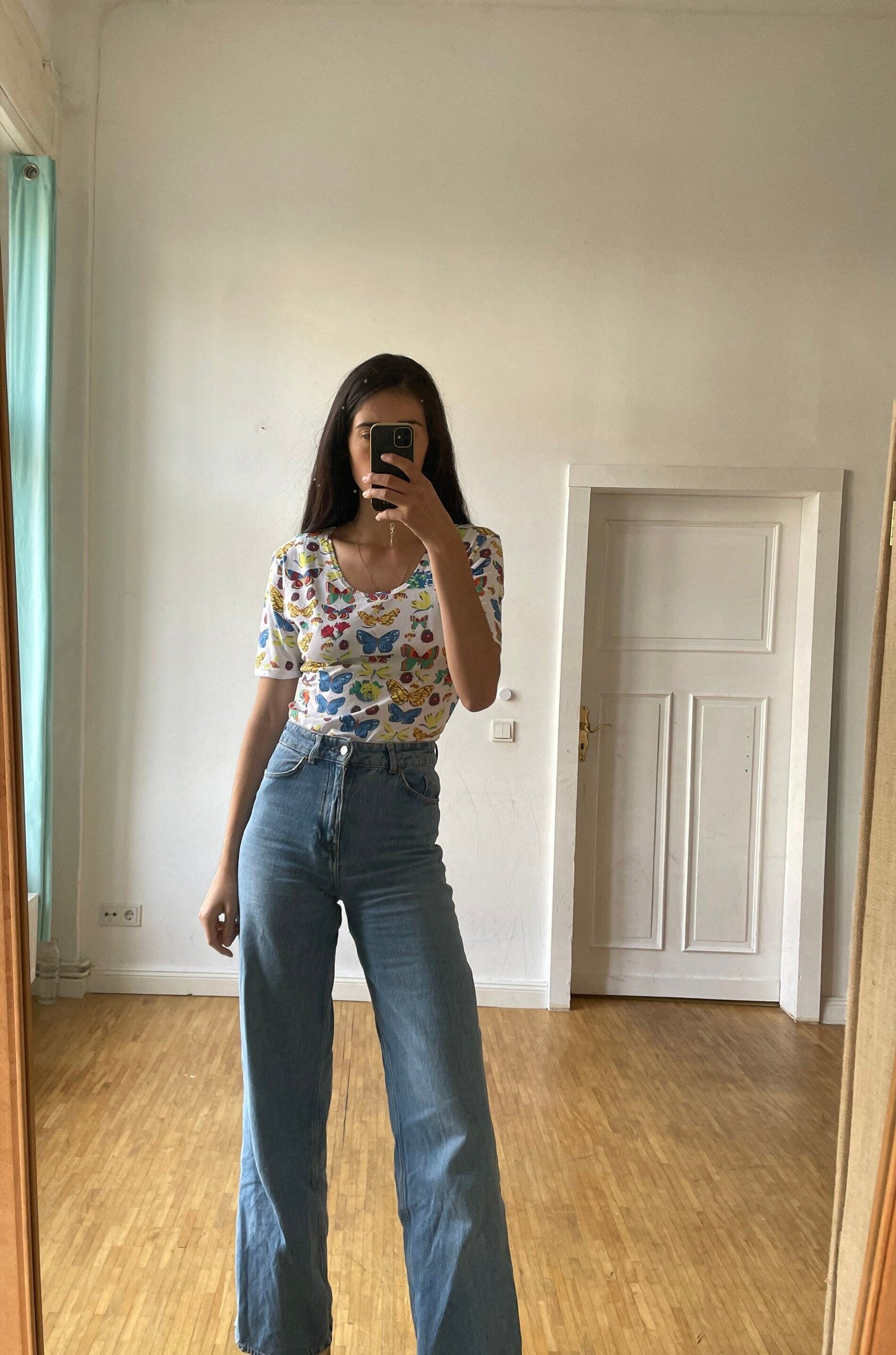 Vintage Butterfly Cotton Bodysuit, Retro Cottagecore Short Sleeve Leotard, Colorful Summer Top, Tie Front, Size S (XL Tag)