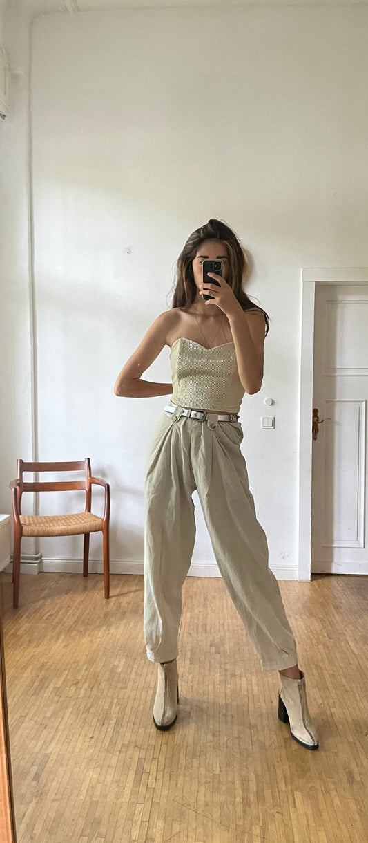 Vintage beaded bridal corset, Tube top, Beaded cream and silver top, Romantic wedding guest Crop top, Velvet tube top