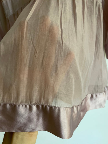 Vintage Dusty Pink Sheer Blouse, Beaded Babydoll Top