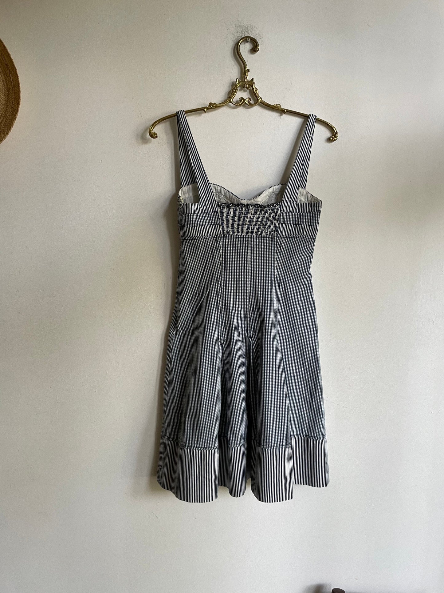 Sportmax Code vintage blue and white summer dress, Designer mini dress, Elegant sweetheart dress, Pleated dress, S