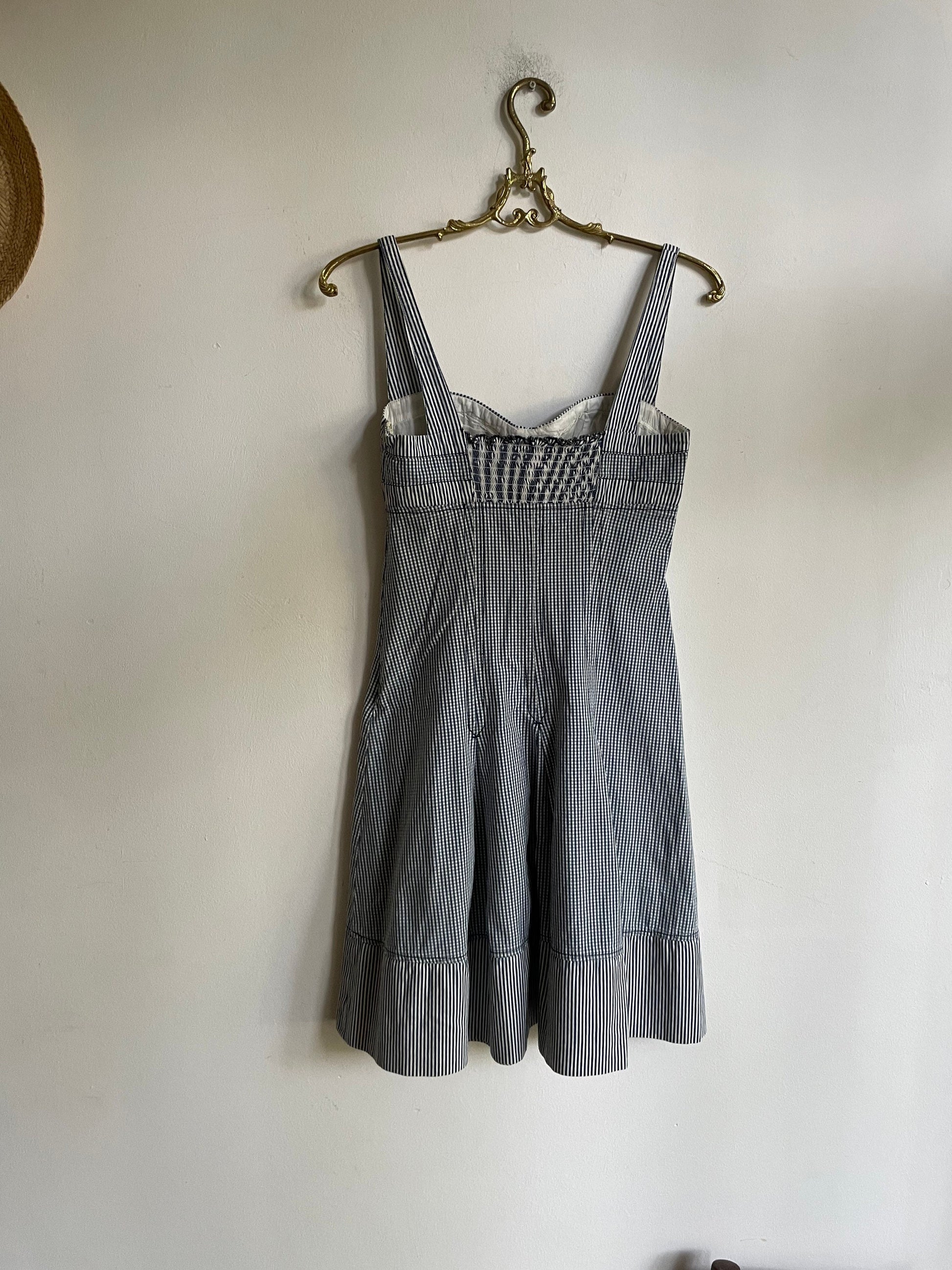 Sportmax Code vintage blue and white summer dress, Designer mini dress, Elegant sweetheart dress, Pleated dress, S