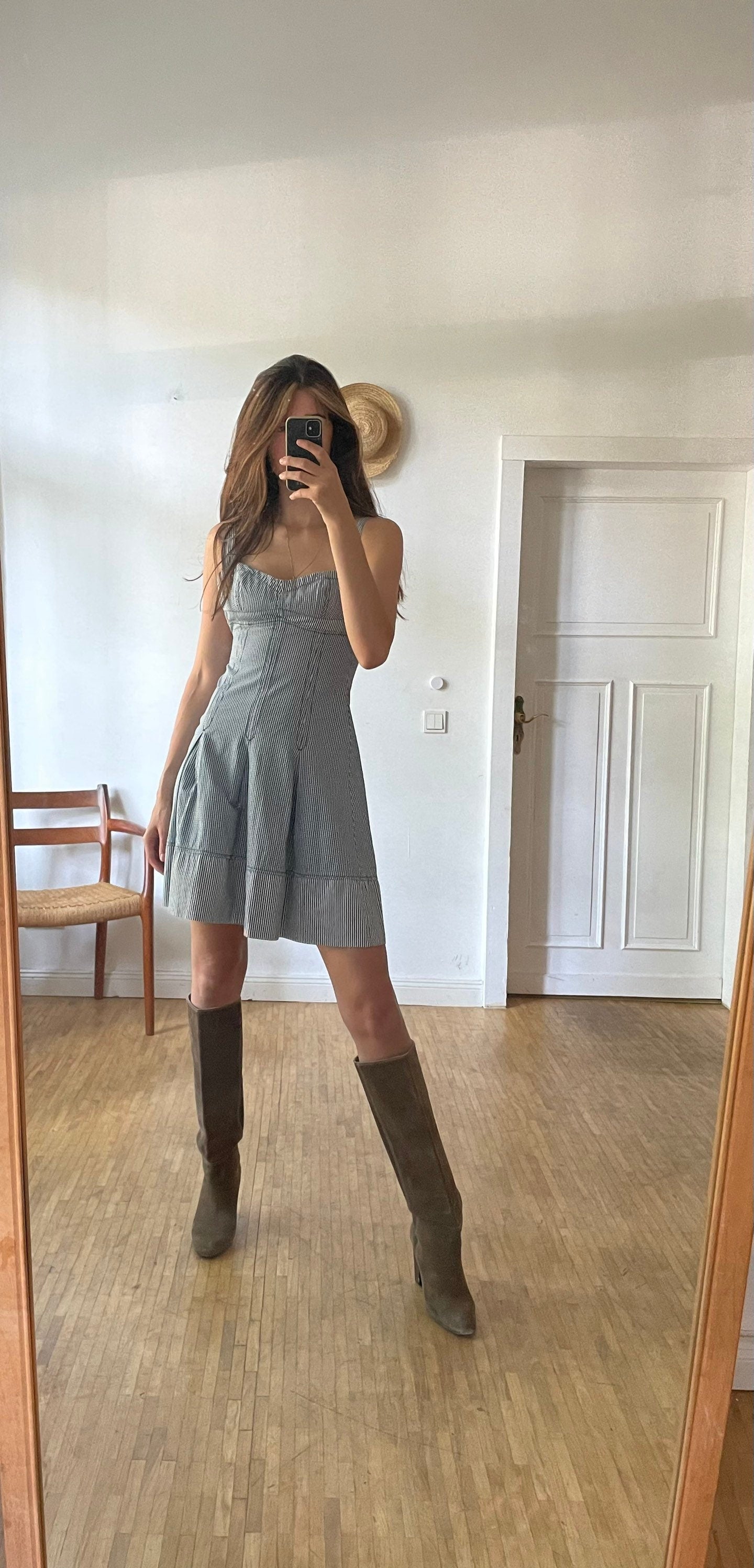 Sportmax Code vintage blue and white summer dress, Designer mini dress, Elegant sweetheart dress, Pleated dress, S