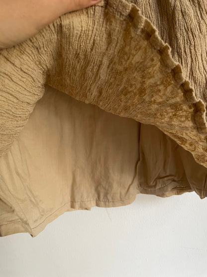 Tan High Waist Midi Skirt — fabric close-up