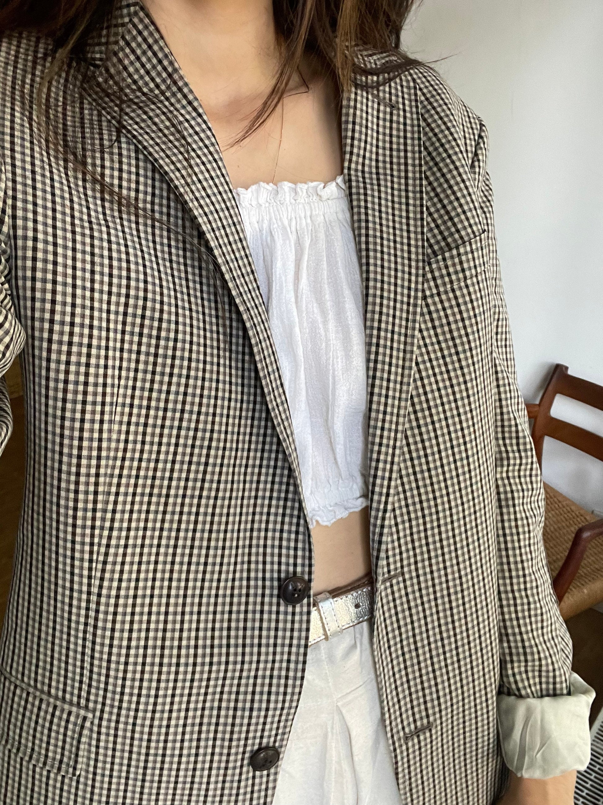 Vintage Drykorn Blazer – Brown Beige Plaid – Academia Unisex Style