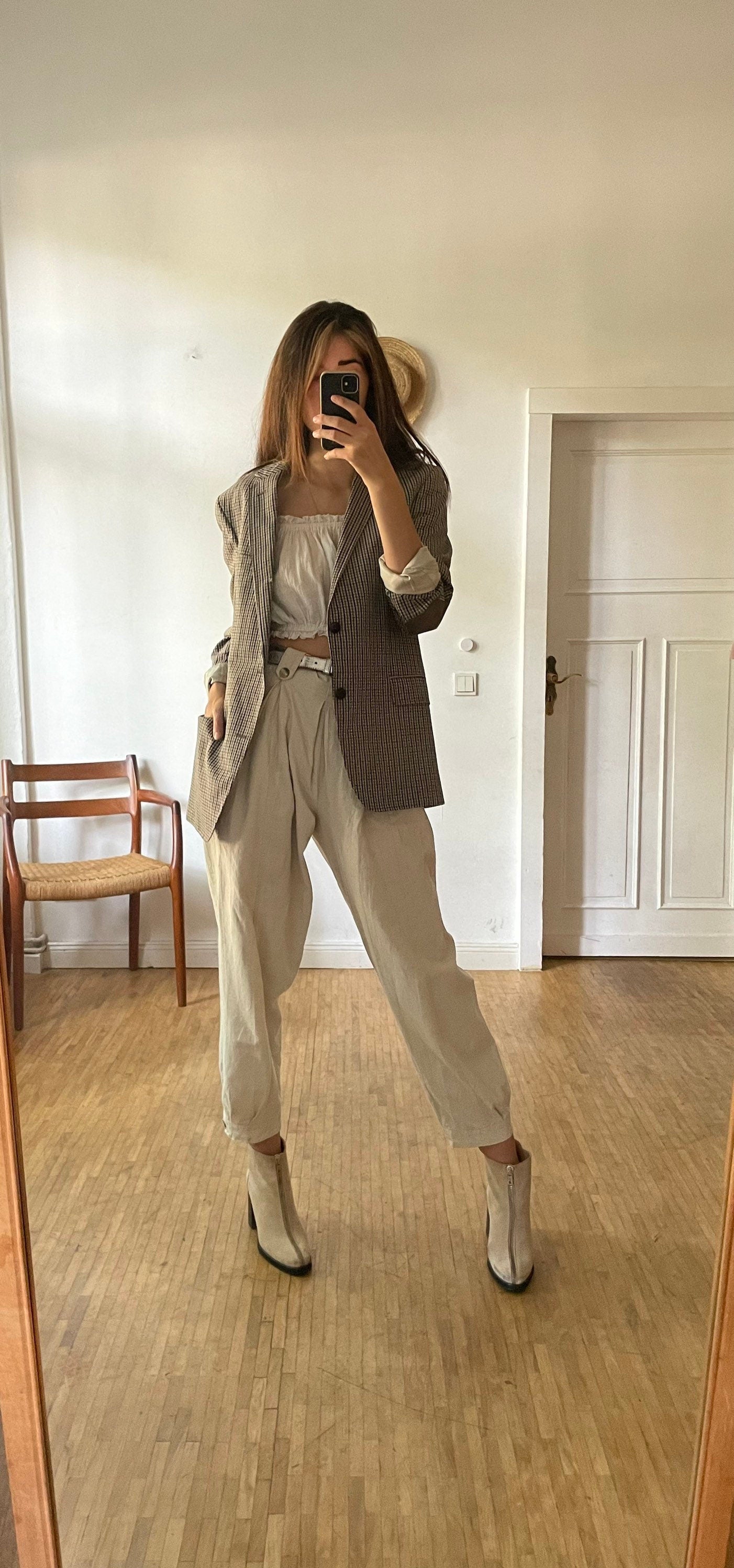 Vintage Drykorn Blazer – Brown Beige Plaid – Academia Unisex Style