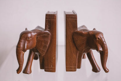 Vintage Boho Wooden Elephant Bookends