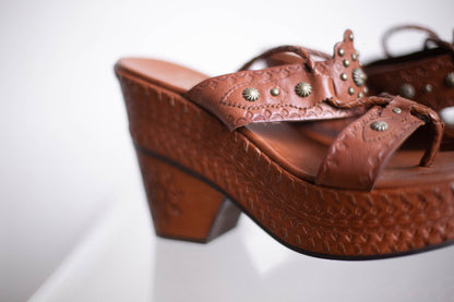 Vintage Floral Studded Leather Platform Sandals — additional view 5