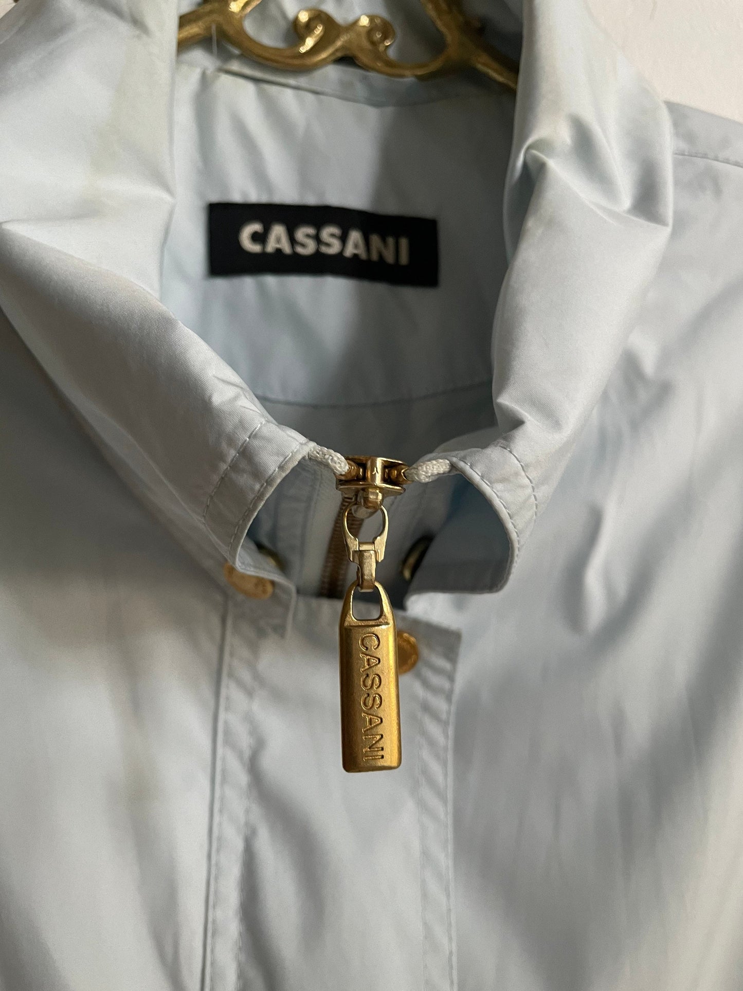 Vintage Cassani Light Blue Trench Coat – Minimalist Spring Jacket – Size EU 36
