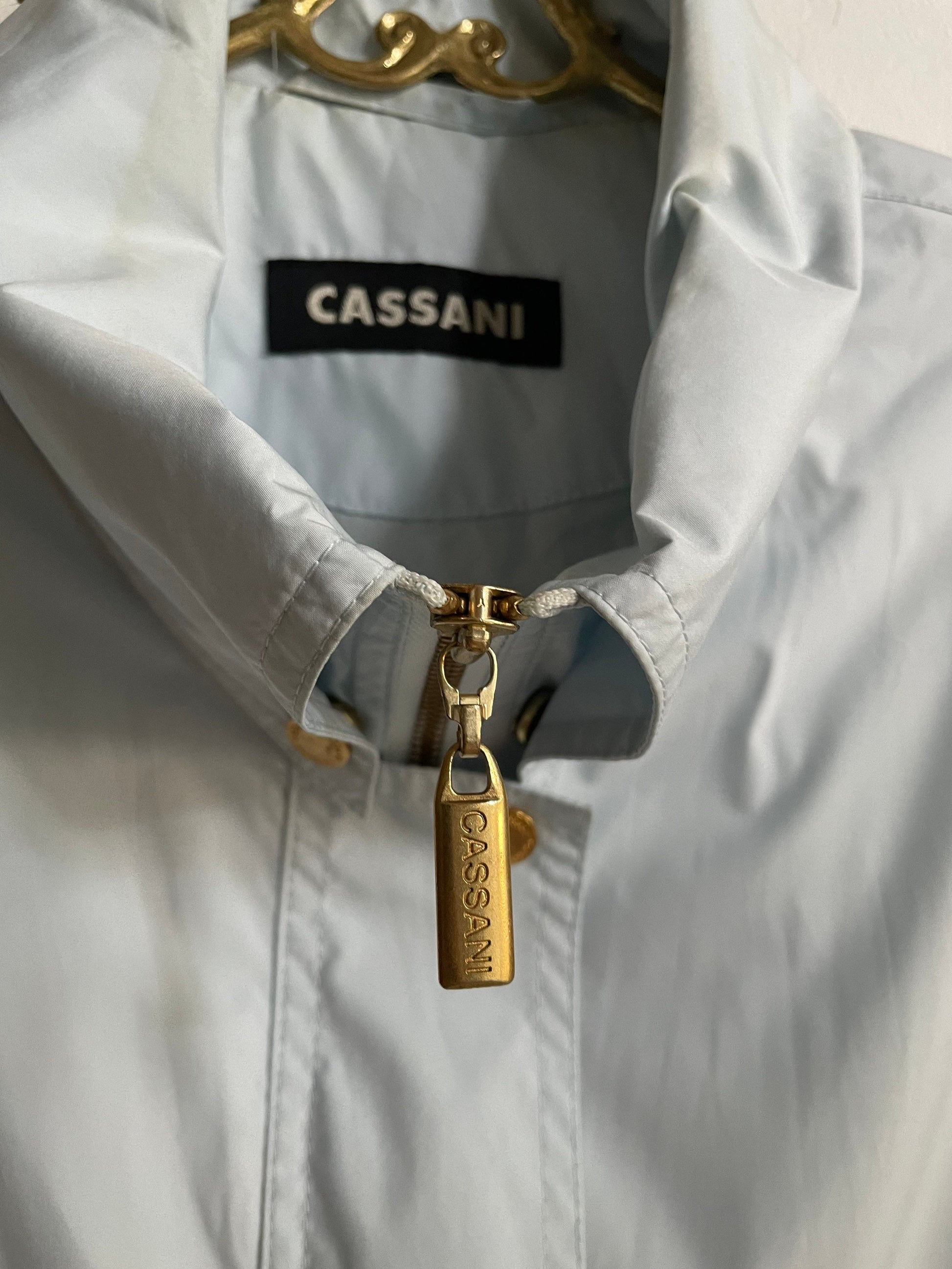 Vintage Cassani Light Blue Trench Coat – Minimalist Spring Jacket – Size EU 36