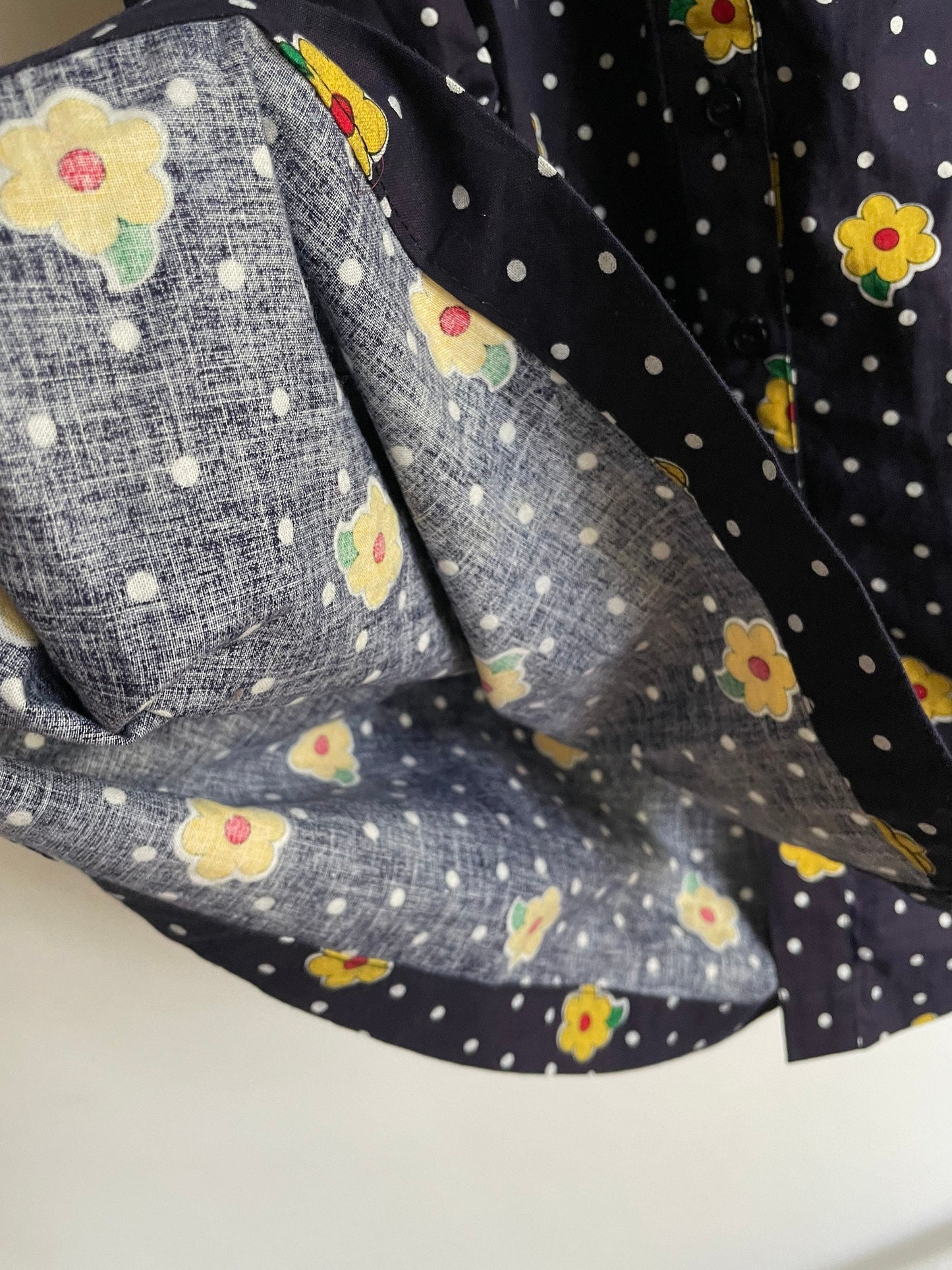 Handmade vavy blue floral dress, Vintage girl clothing, Sustainable Retro wear,