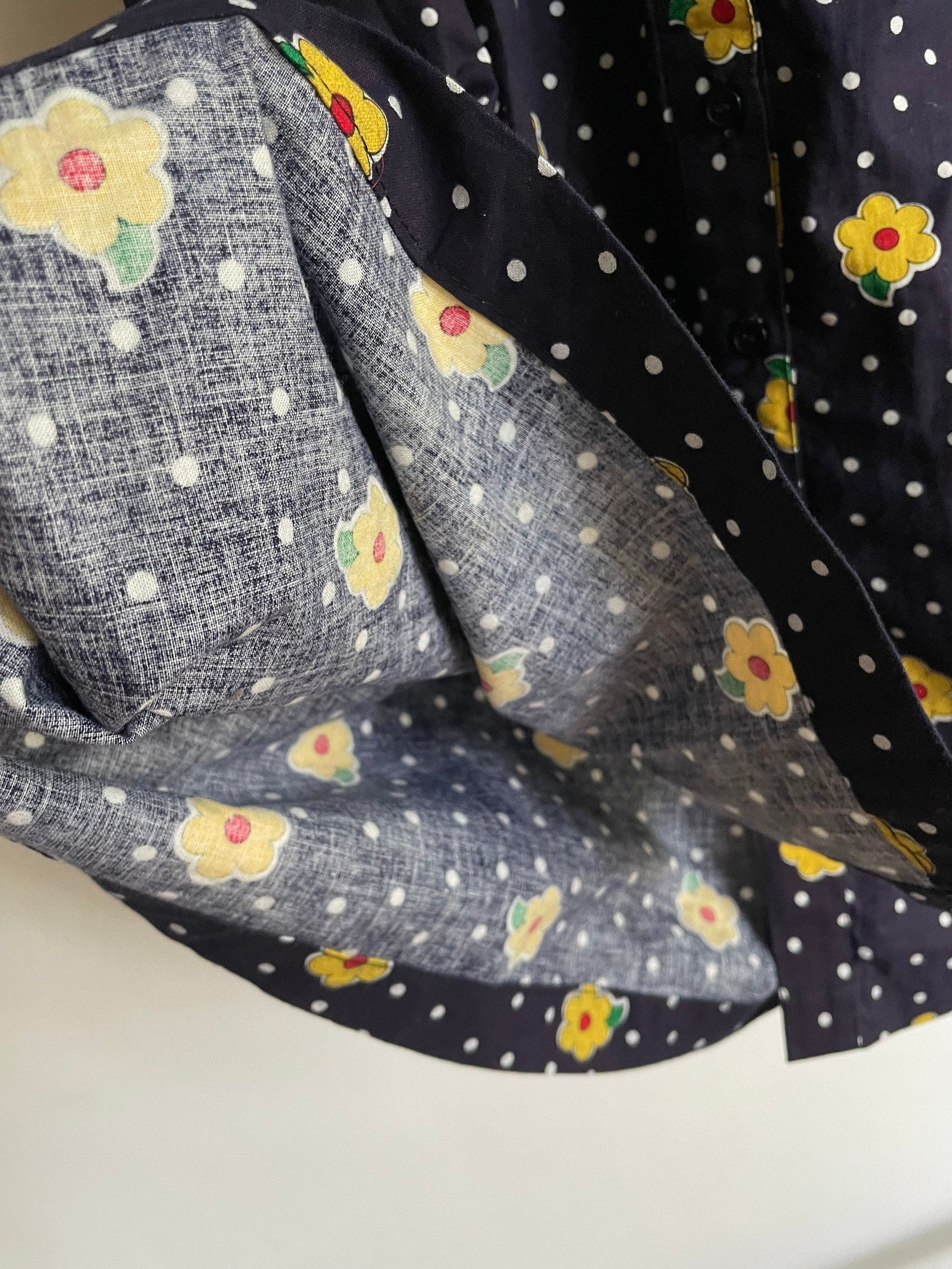 Handmade vavy blue floral dress, Vintage girl clothing, Sustainable Retro wear,