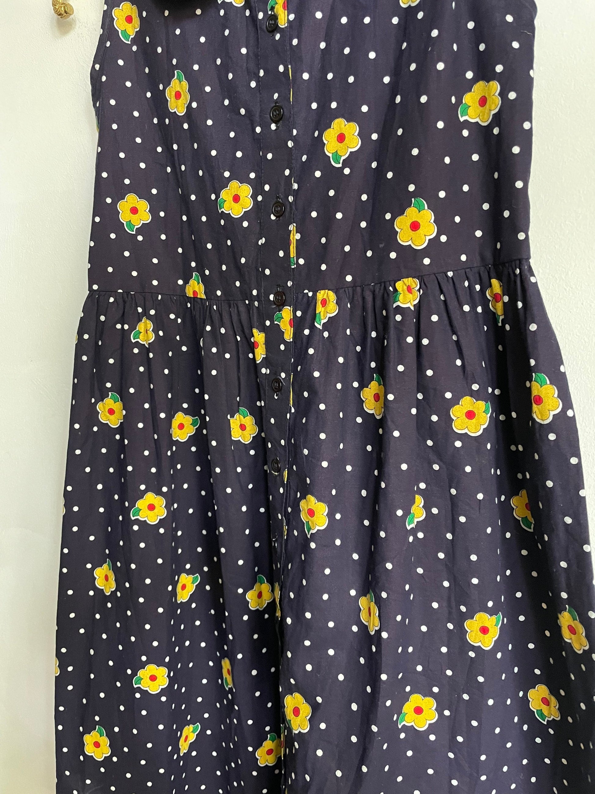 Handmade vavy blue floral dress, Vintage girl clothing, Sustainable Retro wear,
