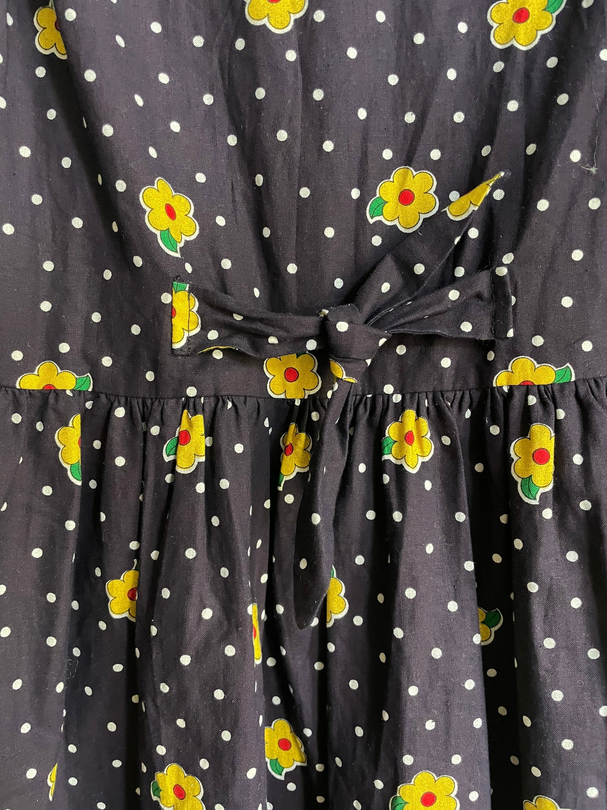 Handmade vavy blue floral dress, Vintage girl clothing, Sustainable Retro wear,