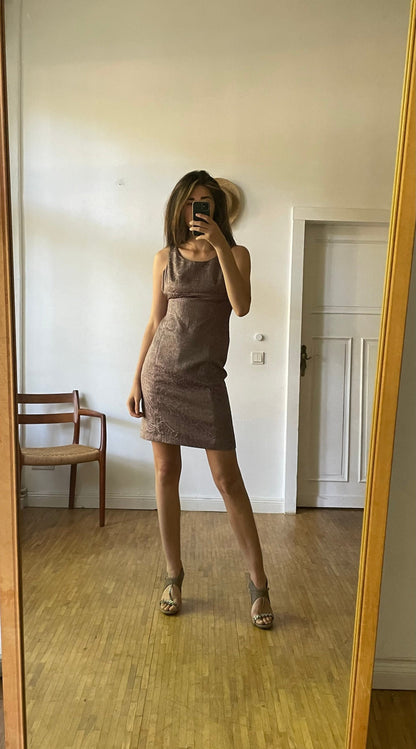 Bronze Vintage Armani Midi Dress, 100 Polyester Formal Wear