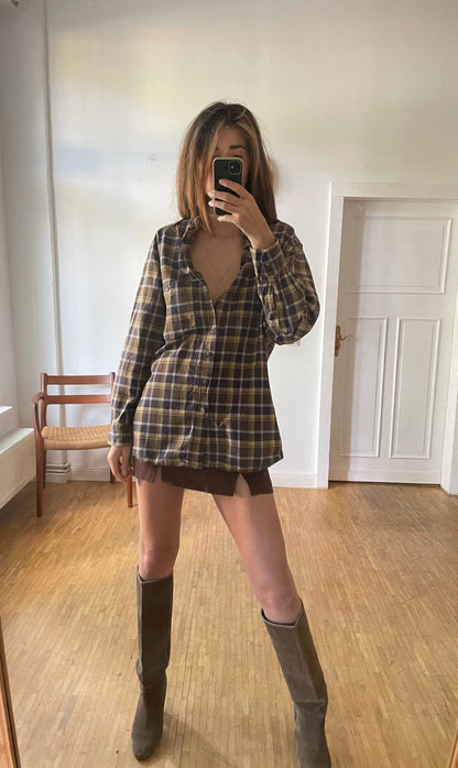 Vintage Checkered Oversized Button-Up Shirt — back view