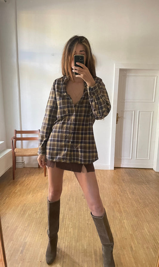 Retro checkered button up shirt, Plaid oversized Vintage lumberjack shirt, Comfortable long painter clothing, School outfit