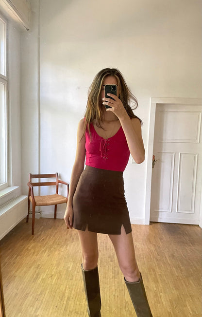 Fuchsia Lace-Up Vintage Bodysuit — detail