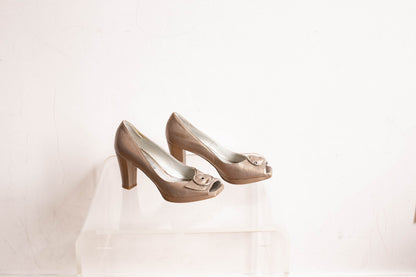 Metallic Block Heel Peep Toe Pumps — additional view 8