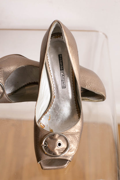 Metallic Block Heel Peep Toe Pumps — additional view 9