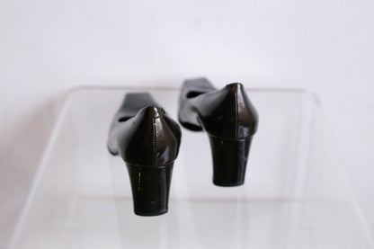 Dark Grey Patent Leather High Heels — fabric close-up