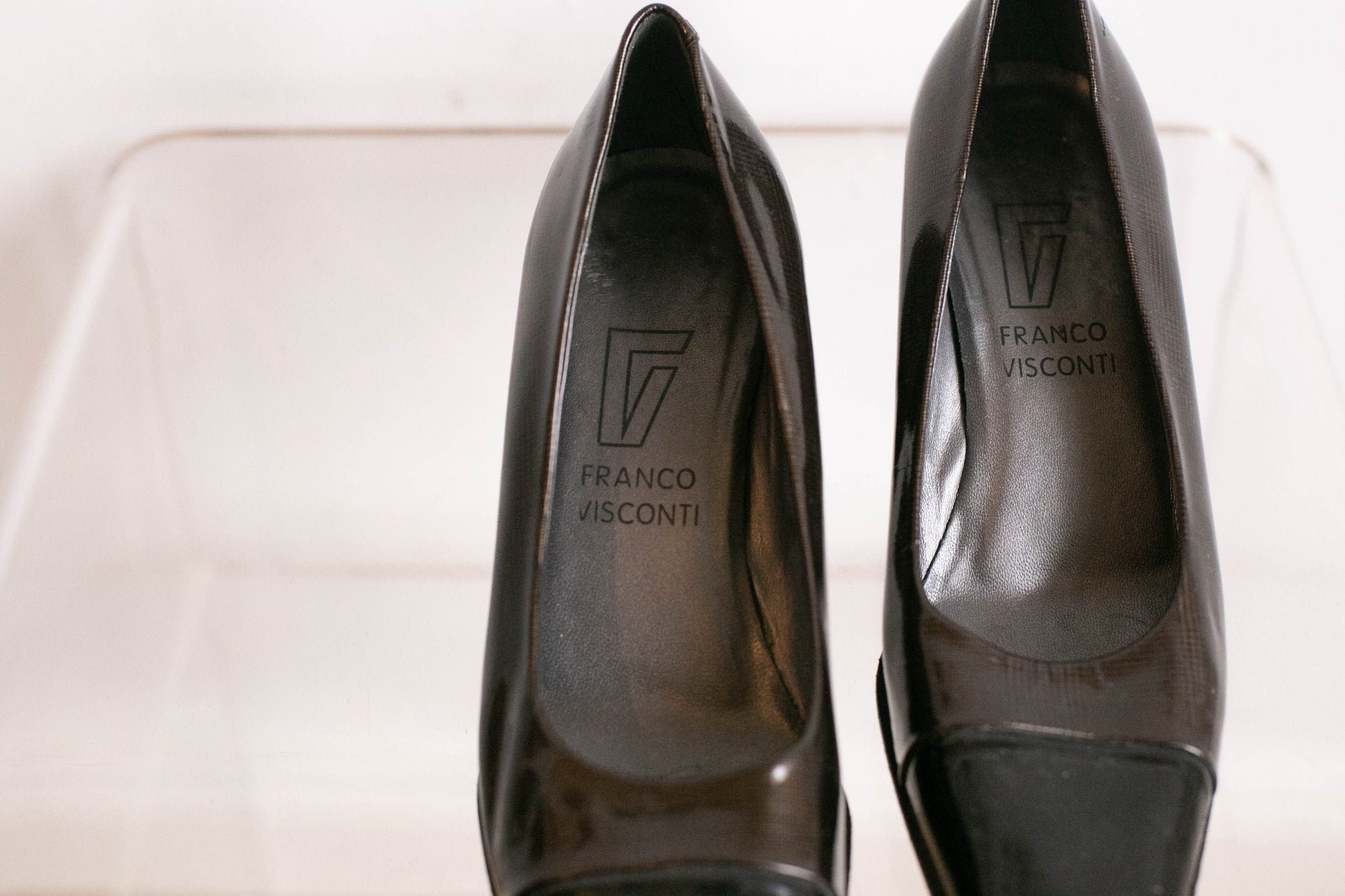 Vintage Franco Visconti High Heels, Dark Grey Leather Designer Shoes EU 38, Elegant Squared Toe Pumps with 6 cm Heel