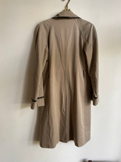 Vintage Tan Trench Coat with Leather Details, Mid-Century Modern Outerwear