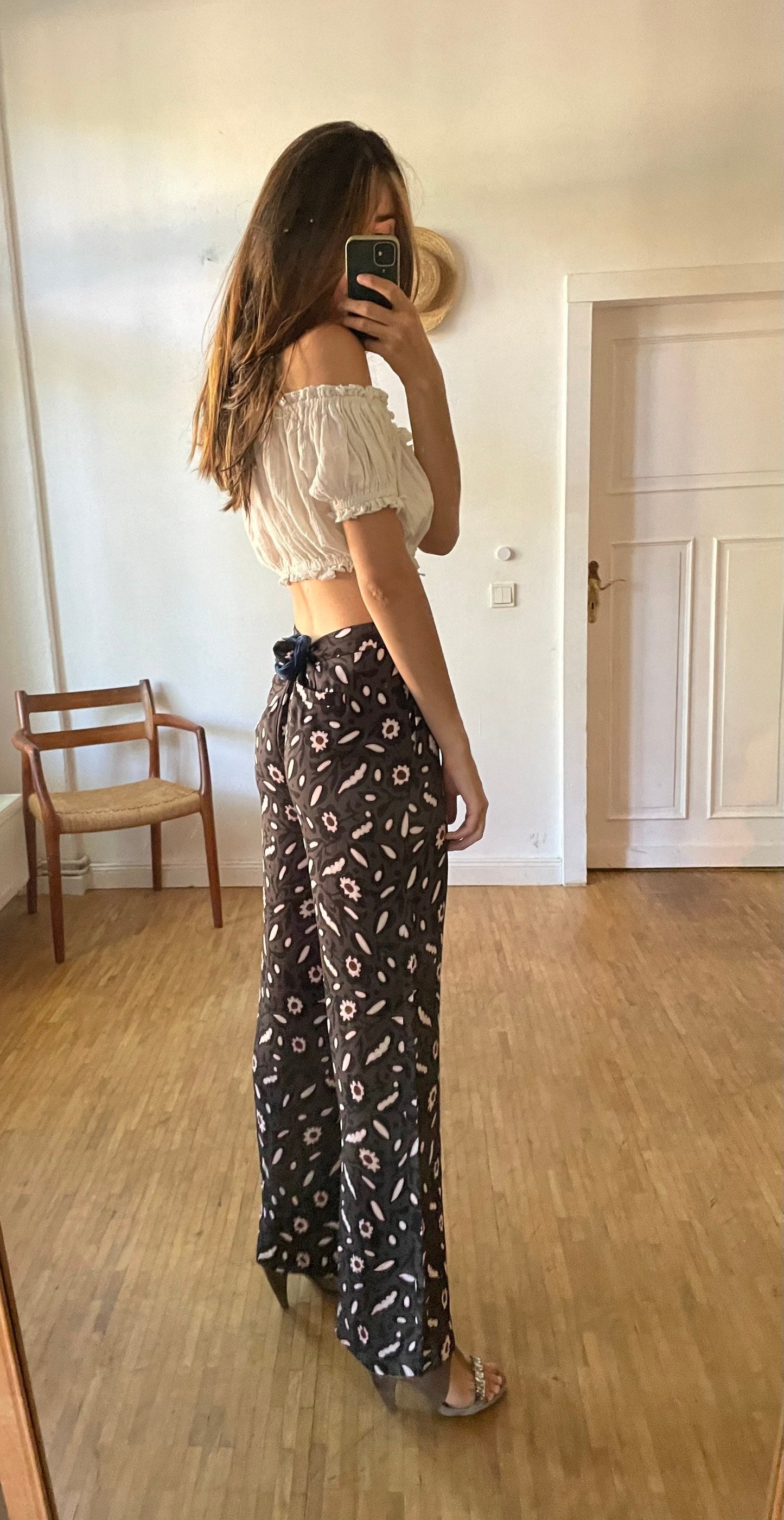 Dorothy Schumacher summer trousers, Designer low rise flares, Floral women pants, Vintage design clothing, Boot cut trousers, 00s pants