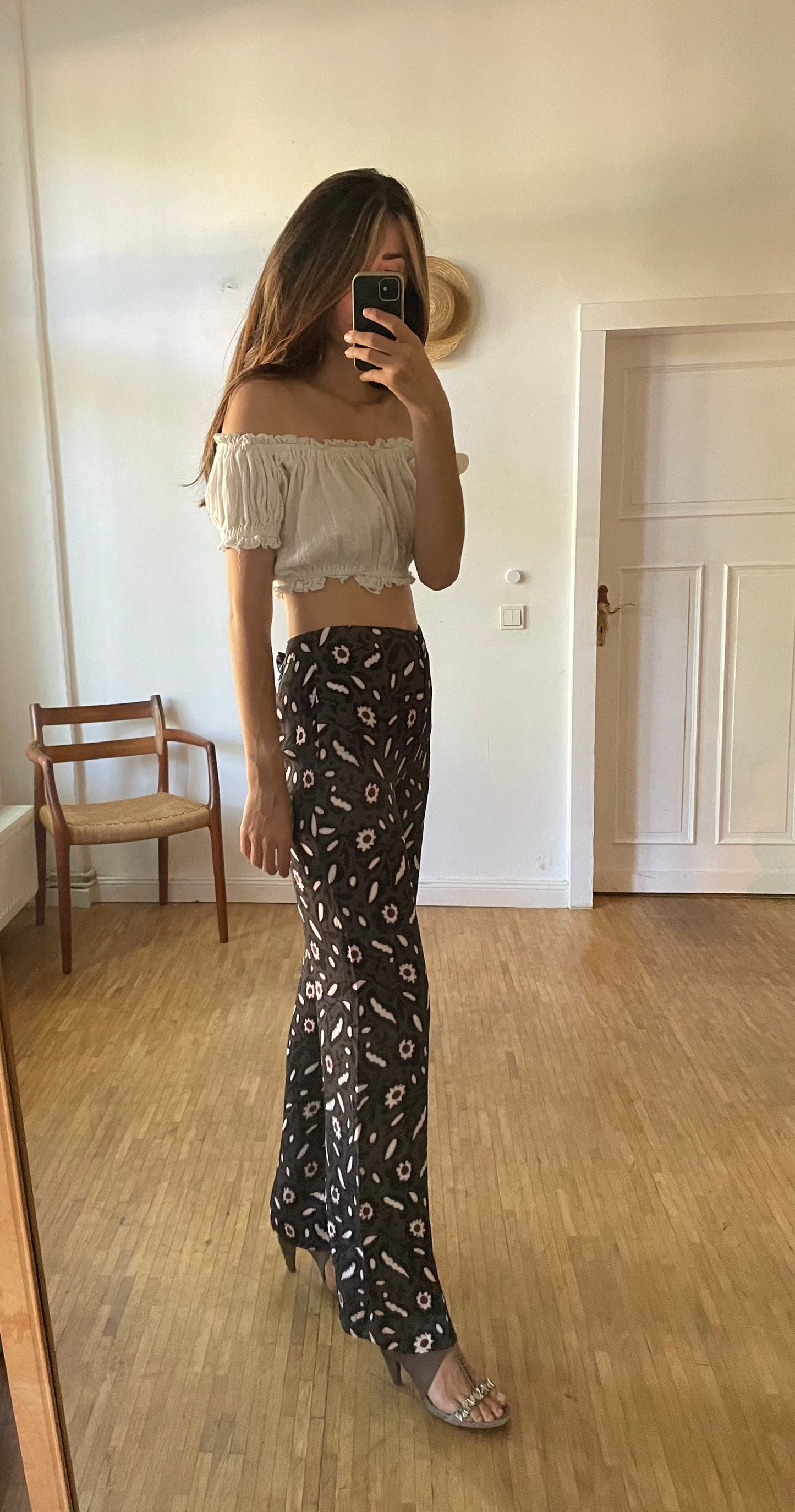 Dorothy Schumacher summer trousers, Designer low rise flares, Floral women pants, Vintage design clothing, Boot cut trousers, 00s pants