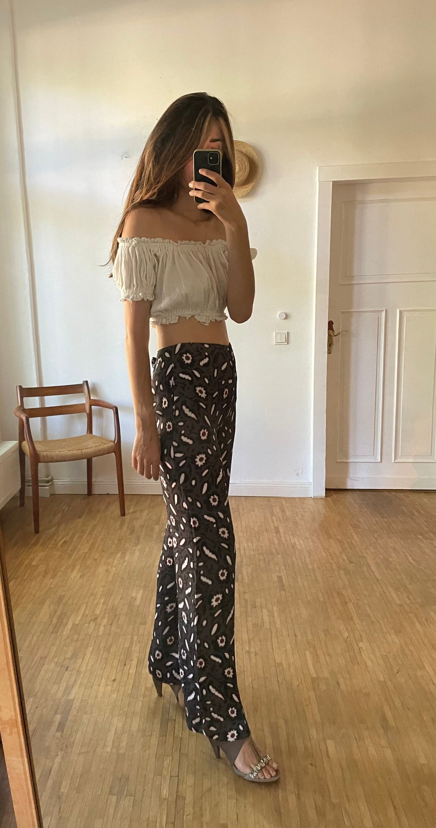 Dorothy Schumacher summer trousers, Designer low rise flares, Floral women pants, Vintage design clothing, Boot cut trousers, 00s pants