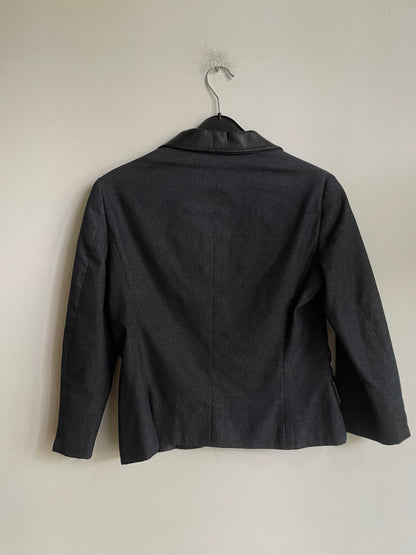 Vintage Moschino Wool Blazer with Leather Trim — fabric close-up