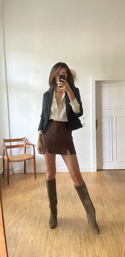 Vintage Moschino Wool Blazer with Leather Trim — back view