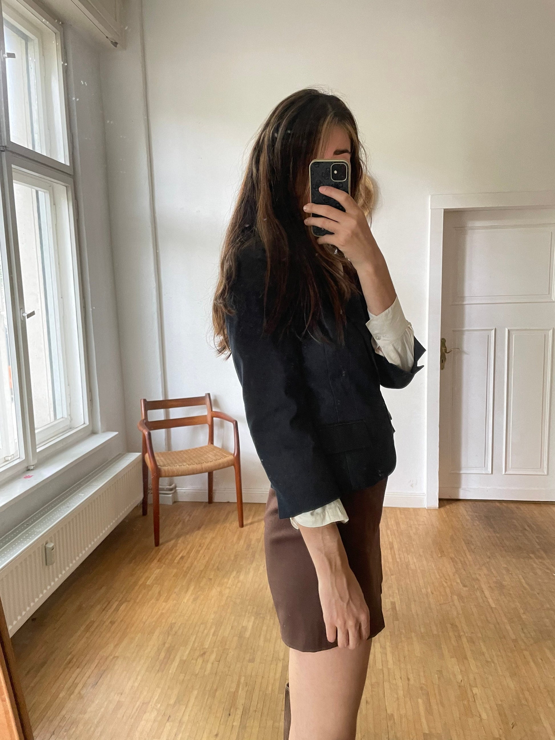 Vintage Moschino Cheap and Chic Blazer – Structured Wool Jacket with Leather Trim – Size DE 36/38