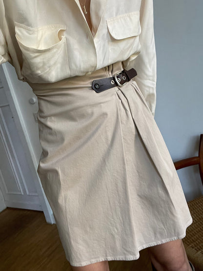 Josephine & Co High-Waisted Wool Taupe Skirt — fabric close-up