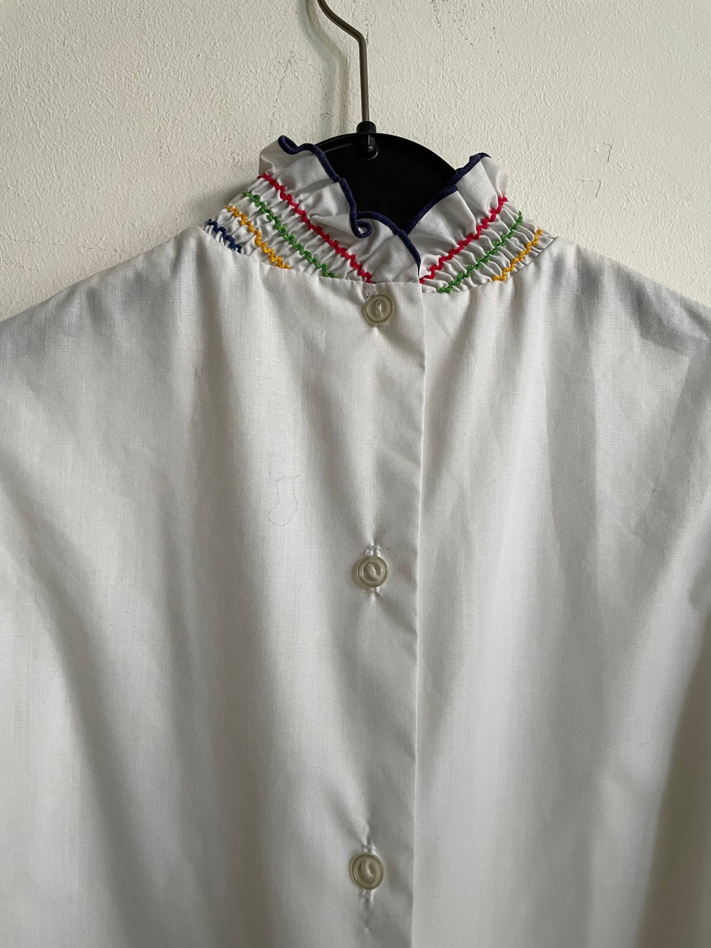 Hungarian Folk Blouse Vintage Puff Sleeve Top with Striped Embroidery, Romantic Cottagecore Vyshyvanka Ukrainian Embroidered Shirt