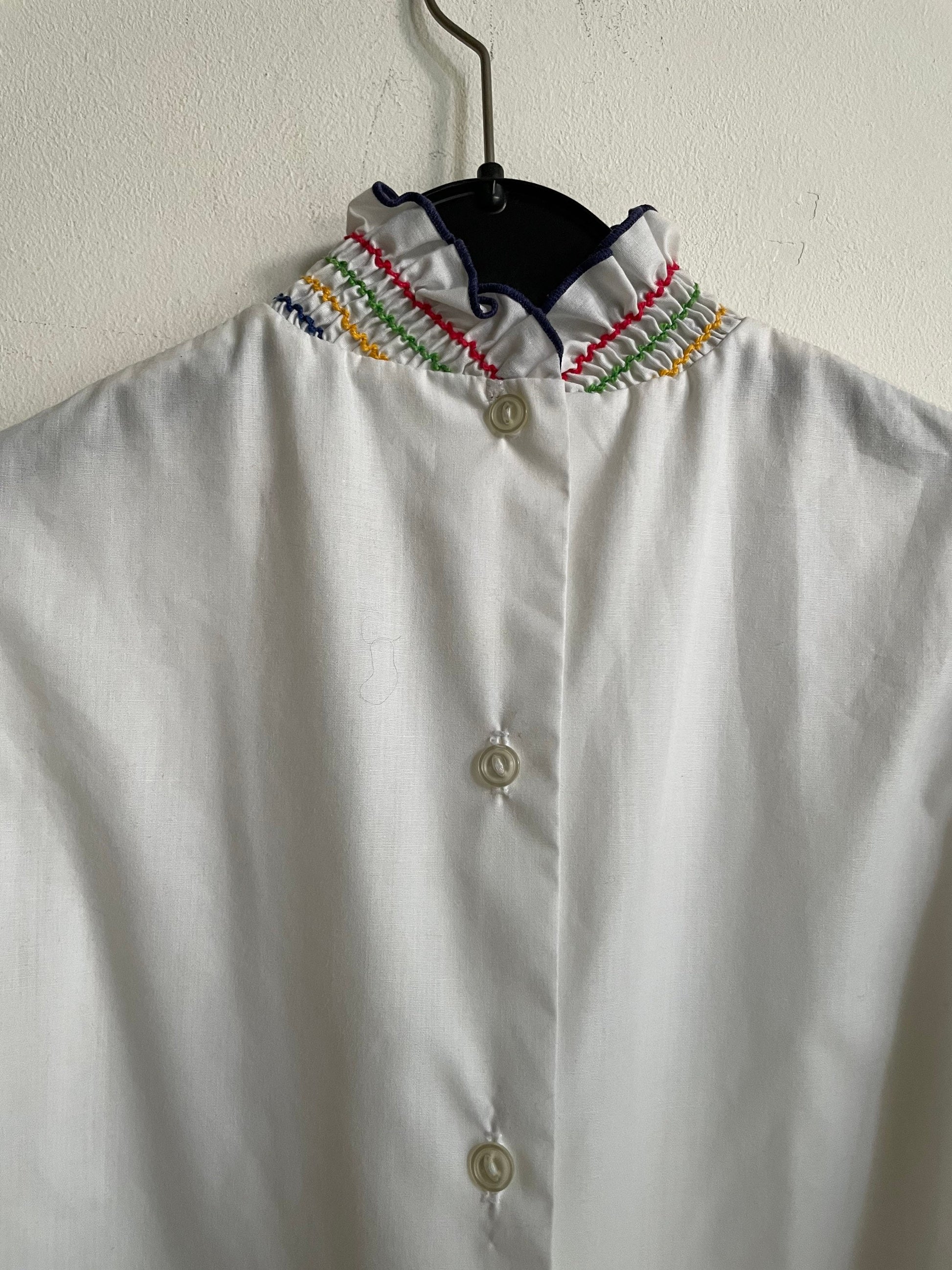 Hungarian Folk Blouse Vintage Puff Sleeve Top with Striped Embroidery, Romantic Cottagecore Vyshyvanka Ukrainian Embroidered Shirt