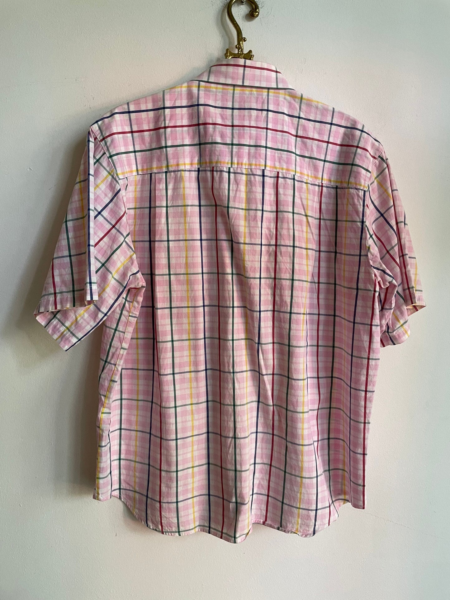 Vintage Pink Checkered Blouse XL, Short Sleeve Plaid Summer Shirt, Light Academia Prairie Top, Cute Button-Up Picnic Shirt for Women