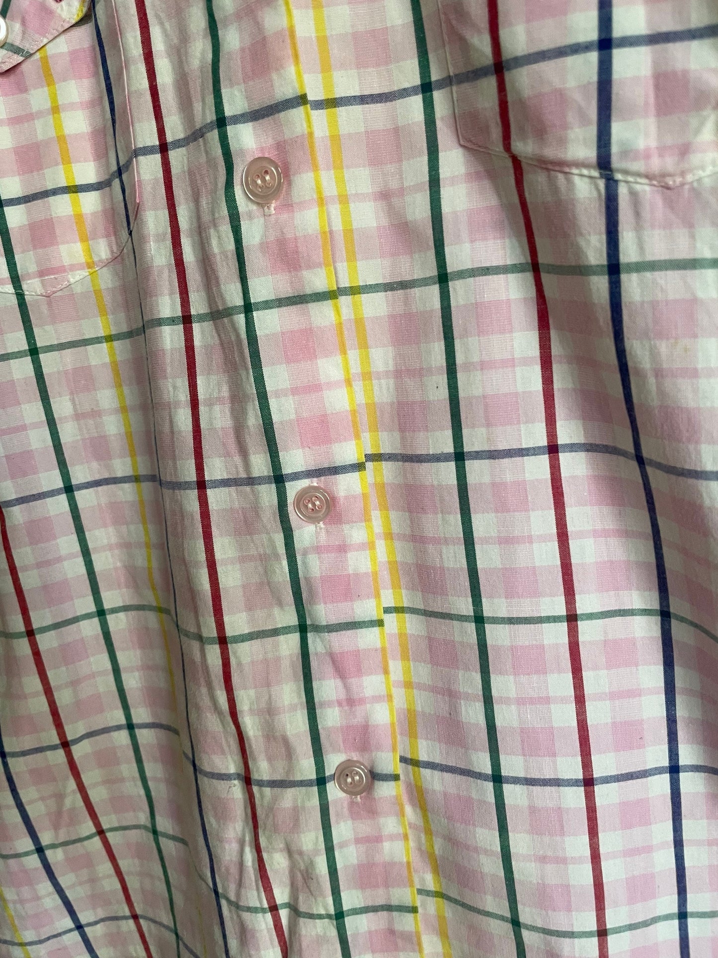 Vintage Pink Checkered Blouse XL, Short Sleeve Plaid Summer Shirt, Light Academia Prairie Top, Cute Button-Up Picnic Shirt for Women