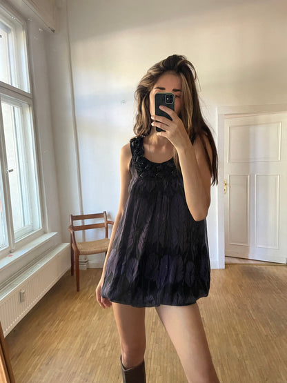 Purple Silk Patrizia Pepe bubble dress, Vintage designer embellished mini dress, Cute short dress, Formal dress with embellishments, S - M