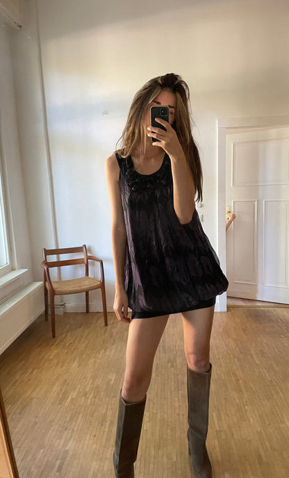 Purple Silk Patrizia Pepe bubble dress, Vintage designer embellished mini dress, Cute short dress, Formal dress with embellishments, S - M