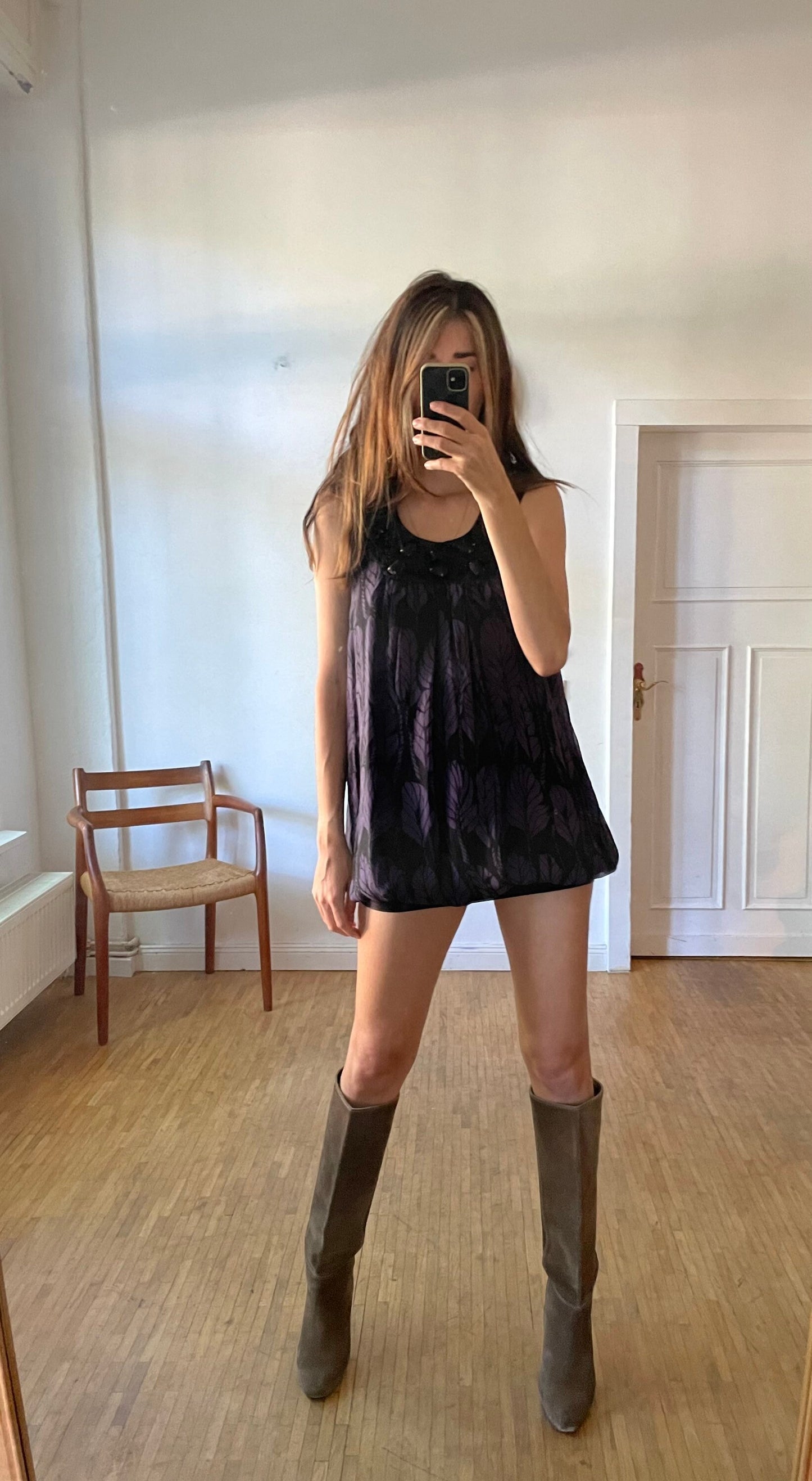 Purple Silk Patrizia Pepe bubble dress, Vintage designer embellished mini dress, Cute short dress, Formal dress with embellishments, S - M