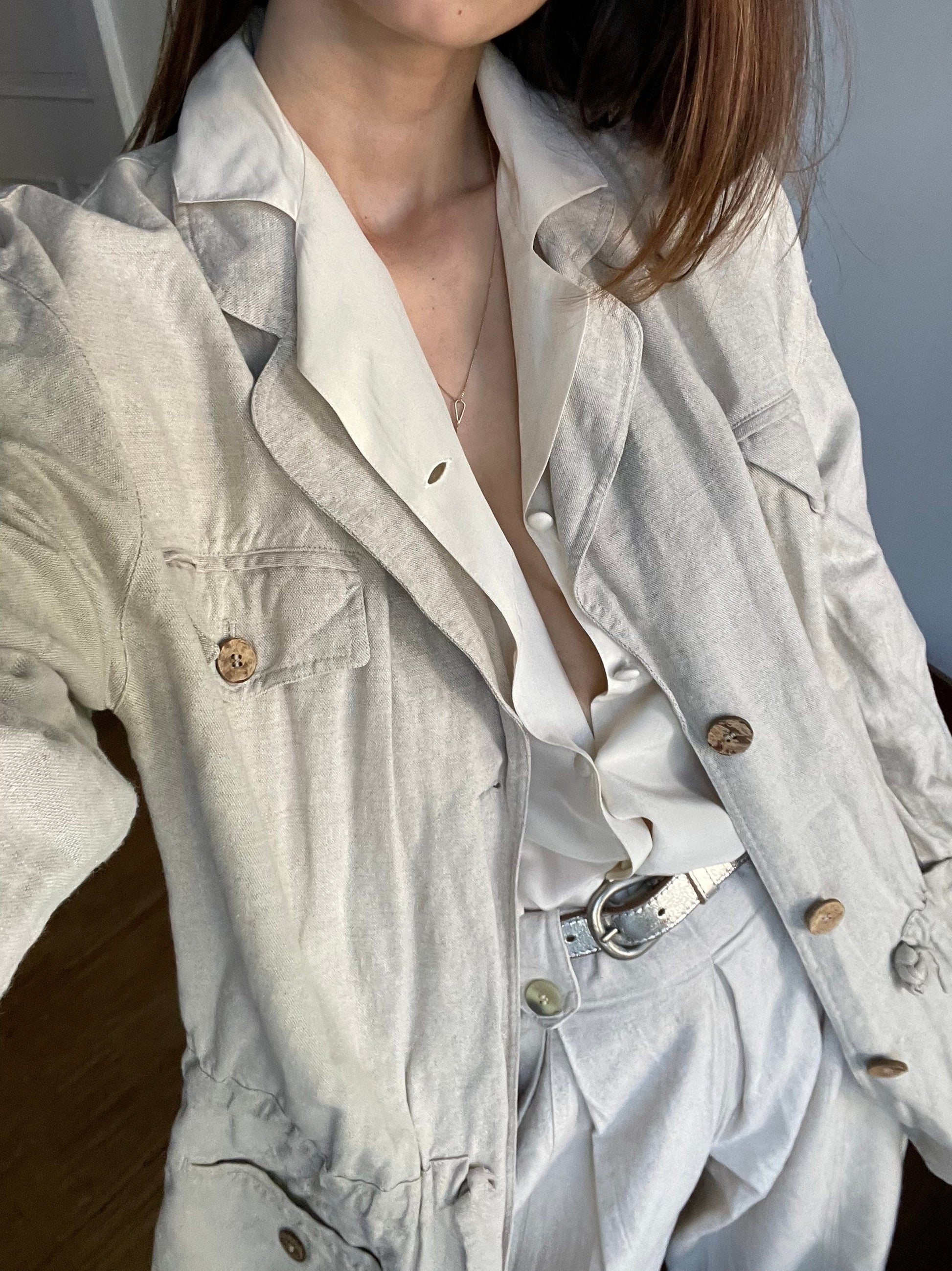 Vintage linen women blazer, Loose Linen Cardigan, Beige jacket for Women,