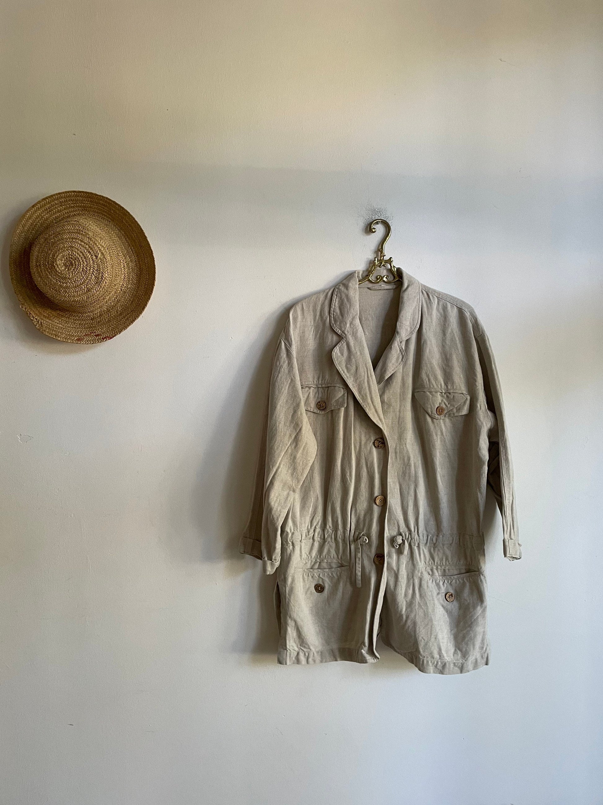 Vintage linen women blazer, Loose Linen Cardigan, Beige jacket for Women,