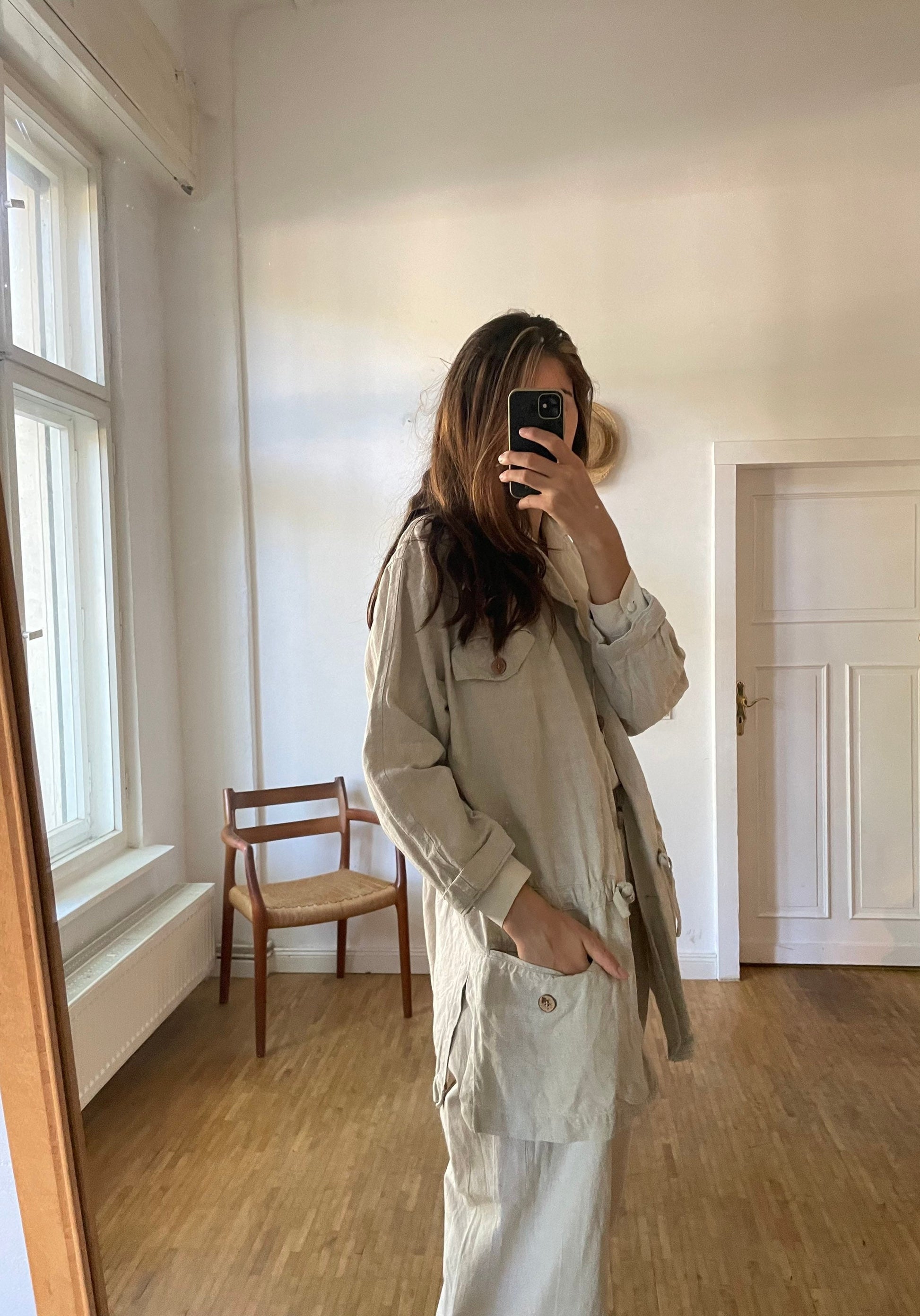 Vintage linen women blazer, Loose Linen Cardigan, Beige jacket for Women,