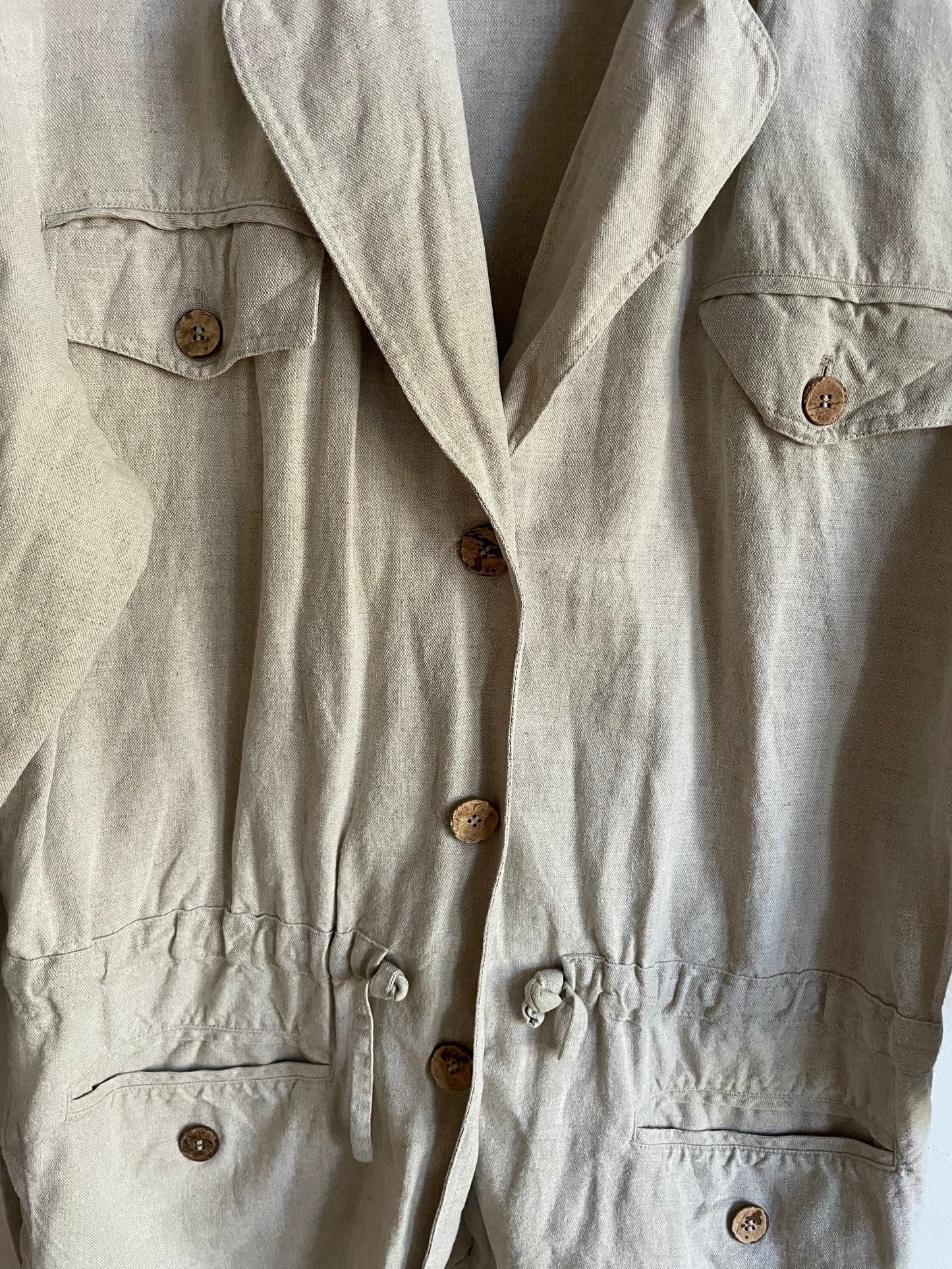 Vintage linen women blazer, Loose Linen Cardigan, Beige jacket for Women,