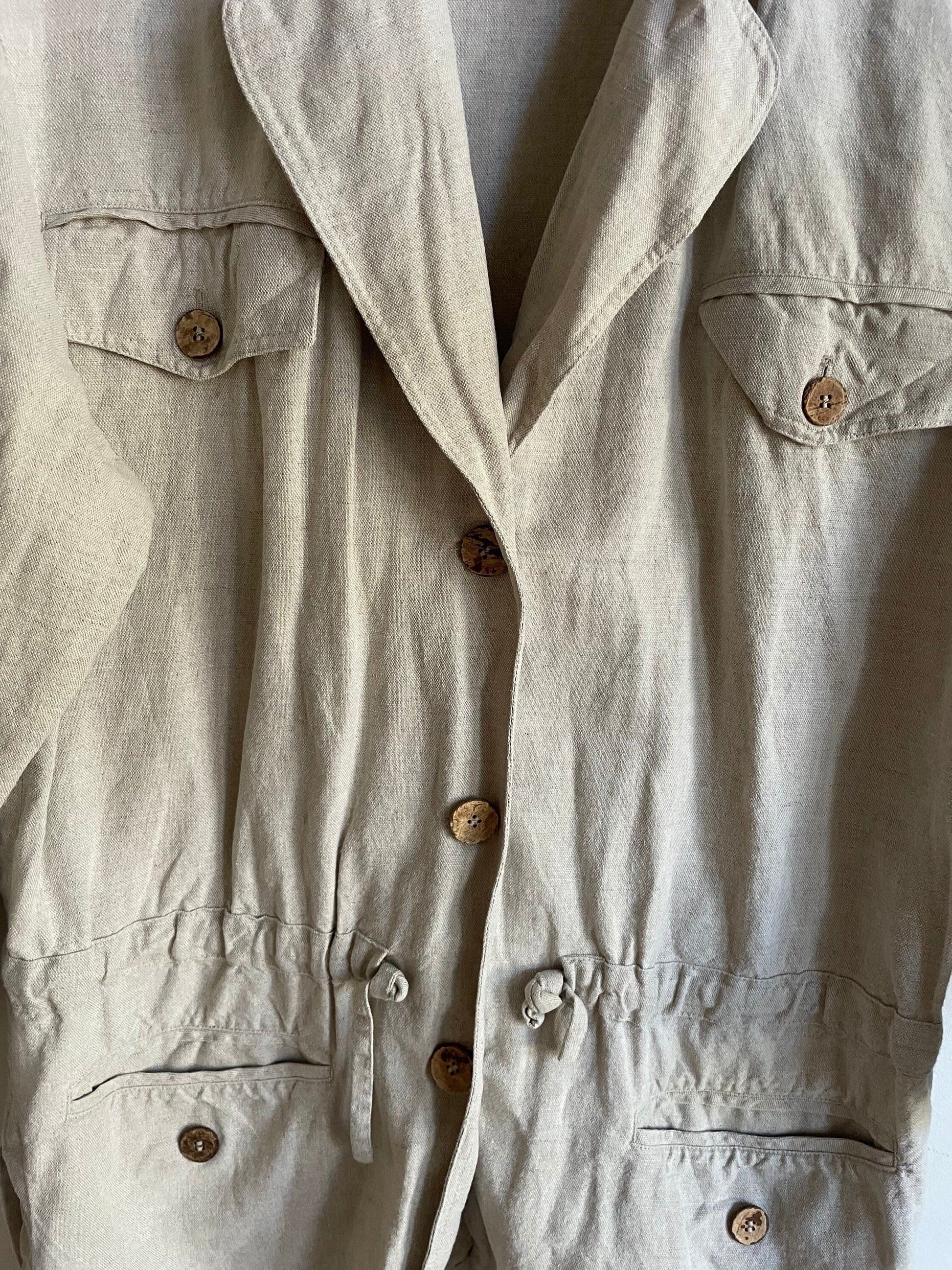 Vintage linen women blazer, Loose Linen Cardigan, Beige jacket for Women,