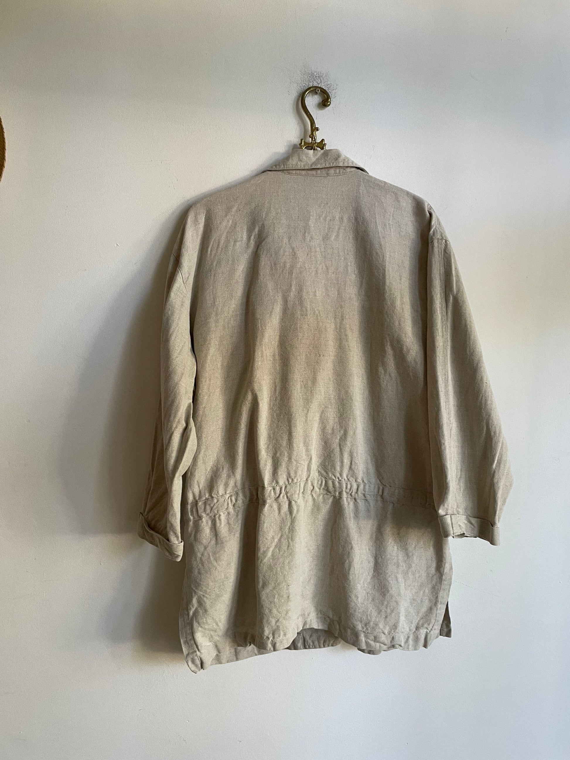 Vintage linen women blazer, Loose Linen Cardigan, Beige jacket for Women,