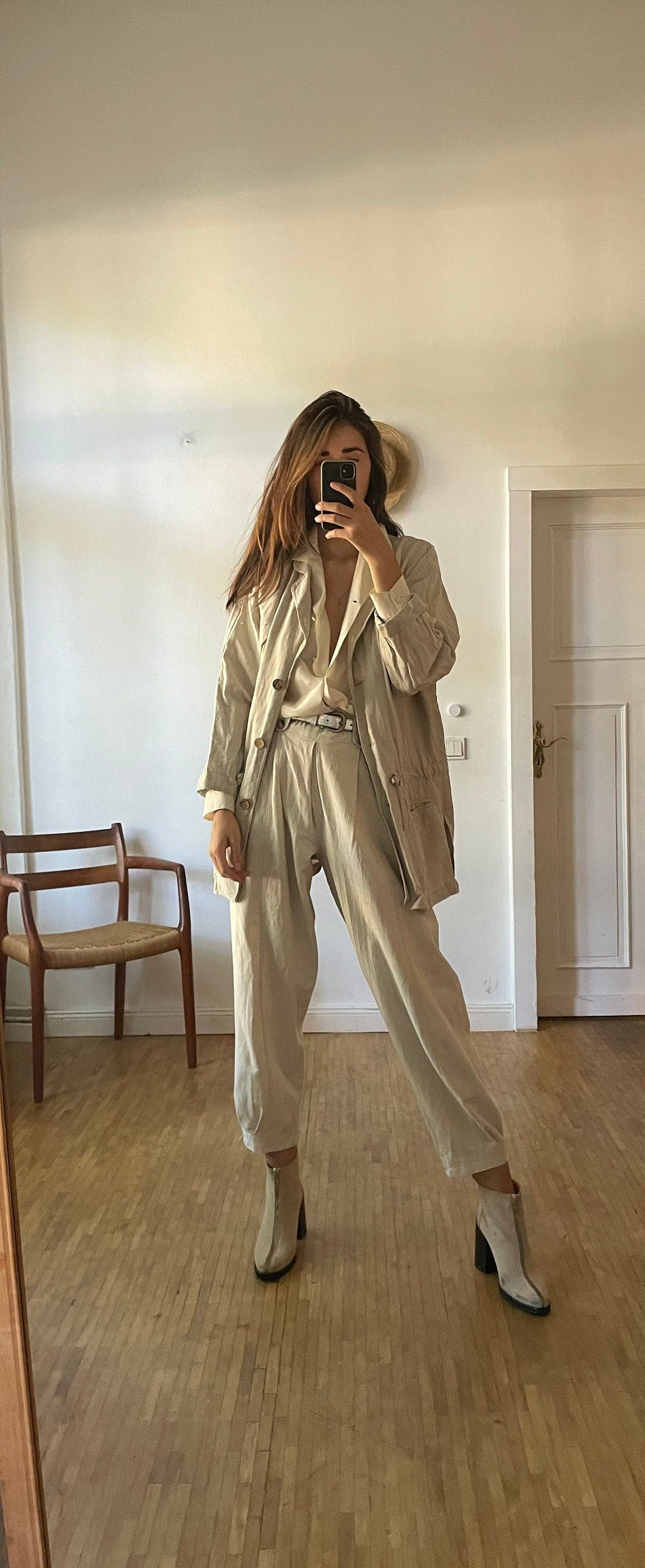 Vintage linen women blazer, Loose Linen Cardigan, Beige jacket for Women,